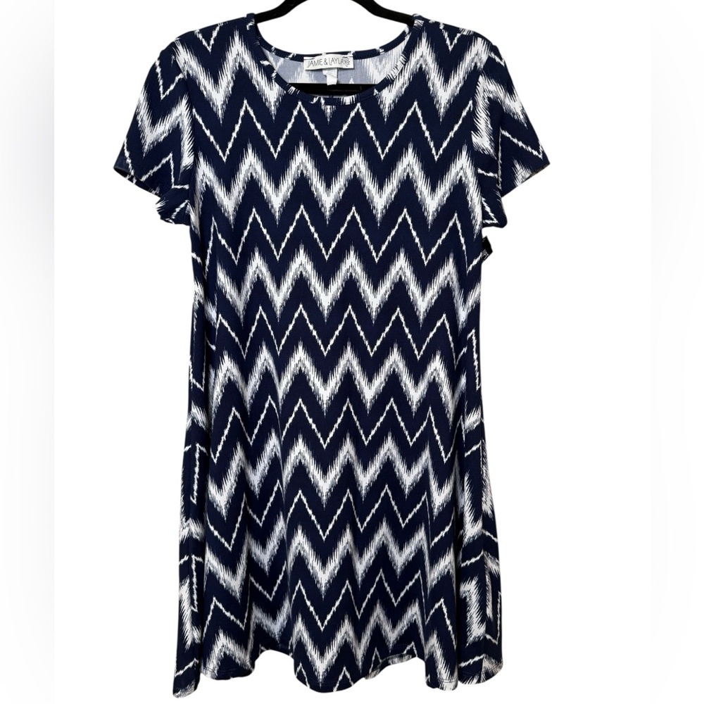 Jamie Layla Stylish Navy and White Zigzag Mini Dress